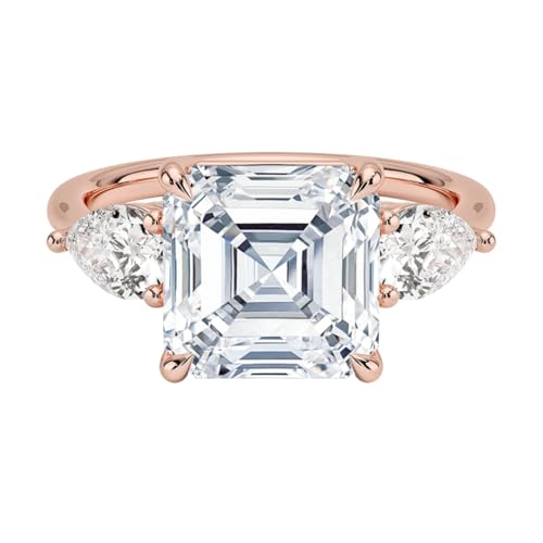 4 CT Asscher Cut Lab Grown Diamond Luxe Three Stone Engagement Ring