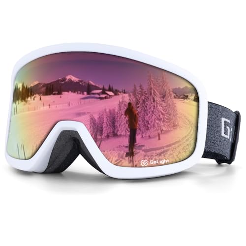 GoLight Asian Fit Ski Goggles for Men & Women – Low Bridge Fit, Anti-Fog Double Cylindrical REVO Lens, UV400 Protection, Triple-Layer Foam Nose Pad, Adjustable Anti-Slip Strap, Helmet Compatible