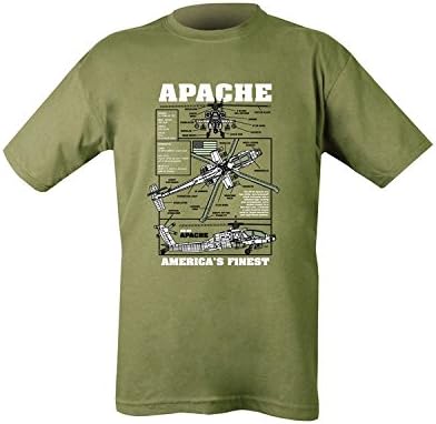 Apache Attack Helicopter Printed Cotton T-Shirt Olive Green Mens Military Forces (Medium 38-40" Chest)