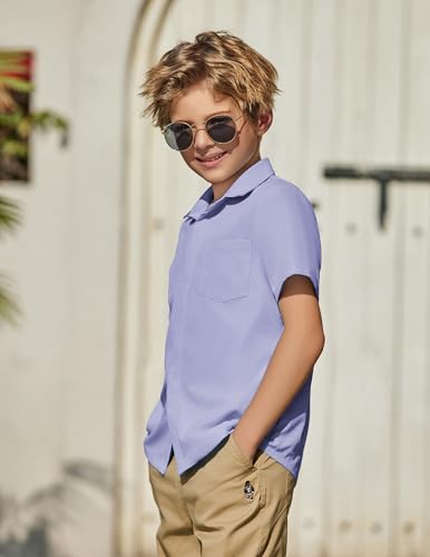 Image of Arshiner Boys Short Sleeve Dress Shirts Solid Button Down Shirts | formal Uniform School Shirt, for 4-12 Years, Hidden Buttons, with Chest Pocket, Regular Fit, Summer Tee top for Kids