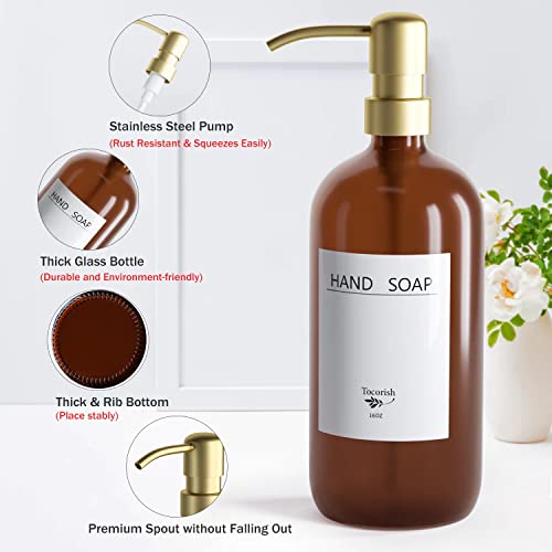 Dish Soap Dispenser Bathroom - 16Oz Glass Hand Soap Dispenser With Stainless Steel Pump Bamboo Tray, Liquid Lotion Kitchen Soap Dispenser Set With Waterproof Labels For Farmhouse Countertop (2 Pack) #TOP1