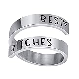 XOYOYZU Inspirational Rings for Women Adjustable Statement Stainless Steel Spiral Wrap Twist Ring Encouragement Personalized Jewelry Birthday Gifts (Best Bitches)