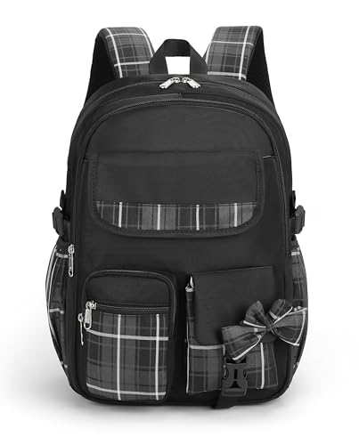 Sac à dos d'école noir pour filles et collégiennes grand format