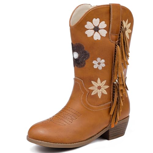 Girls Cowboy Boots Toddler Cowgirl Floral Embroidered Fringe Little Kids Western Boots Girl Riding Boot Birthday Party