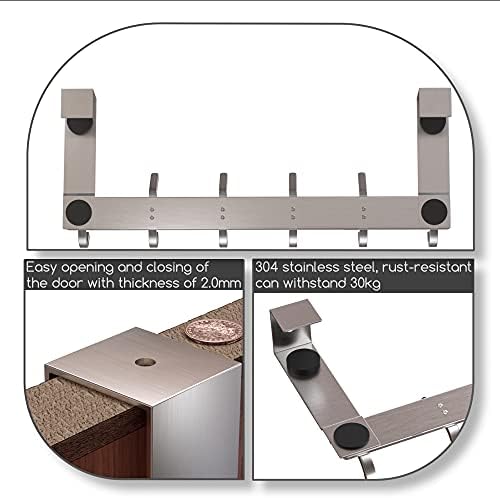 Homephix Over Door Hooks Hanger with 6 Heavy Duty Stainless Steel Hooks for Bedroom, Coats, Jackets, Purses, Bags, Clothes and Towels.