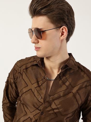 Image of Thomas Scott Men's | Self Design | Full Sleeve | Slim Fit | Polyester | Spread Collar | Casual Shirt