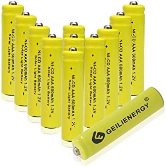 GEILIENERGY Solar Light Batteries AAA NiCd AAA 1.2V 600mAh Triple A Rechargeable Batteries for Solar Lamp Garden Lights (Pack of 12)