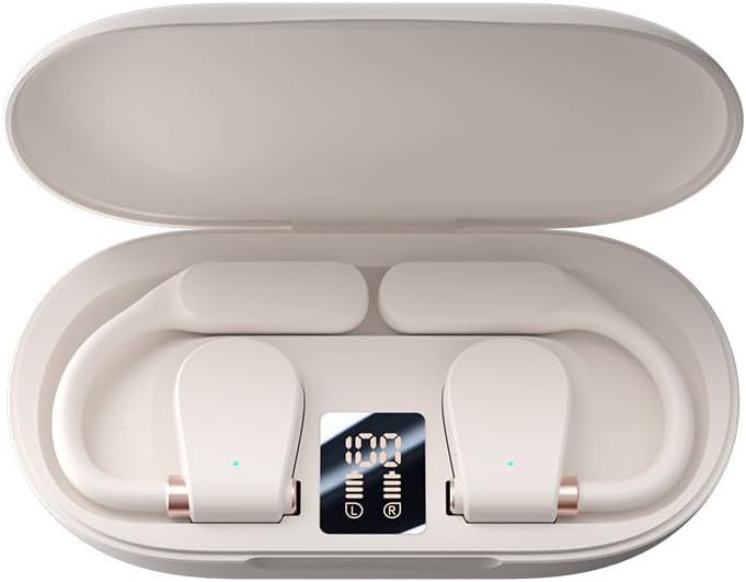 Open Ear Earbuds with Earhooks Bluetooth 5.3 Air Conduction Headphones Wireless Sport Earphones Built-in Mic Ear Buds With Charging Case IPX5 Waterproof for Running Workout Cycling Driving,Black