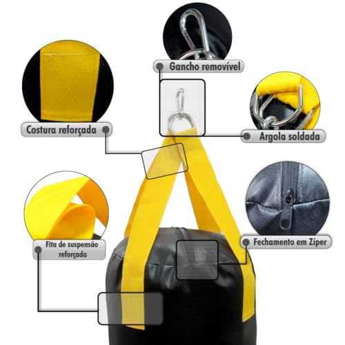 Saco De Pancada 0,90 Cm Fita Punch Unissex 0,90 x 0,35 x 0,35 Preto/ Amarelo