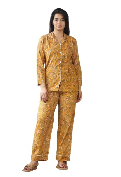 Image of Women's Cotton Printed Night Suit, Black and White Floral