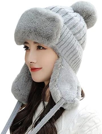 Faux Fur Trapper Hat for Women Russian Bomber Hats Trooper Winter Ushanka Hat Windproof Warm Thick Snow Skiing Cycling Hunting Aviator Hat Ear Flaps Hat Earflap Cap Thermal Cold Weather Fisherman Cap