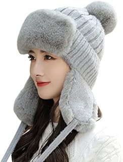 Faux Fur Trapper Hat for Women Russian Bomber Hats Trooper Winter Ushanka Hat Windproof Warm Thick Snow Skiing Cycling Hunting Aviator Hat Ear Flaps Hat Earflap Cap Thermal Cold Weather Fisherman Cap