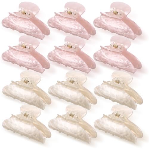 Yuxung 12 Pcs Large Hair Claw Clips,White Pink,Sweet Style