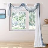 NAPEARL Ombre Window Scarf Valance, Romantic Gradient Voile Scarf Valance for Ceremony Backdrop, Wedding Arch, Kids Bedroom, Decorative Swag Curtain 216 Inches, Grey