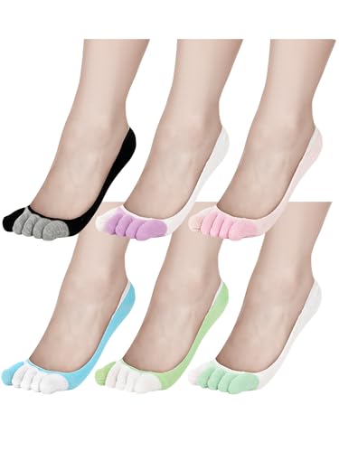 Image of Bencailor 6 /15 Women Cotton Five Toe Socks No Show Ankle Socks with Toes Separated for Athletic Walking Yoga