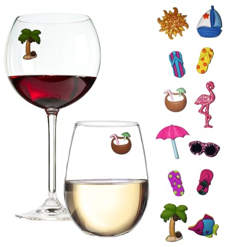 Simply Charmed Beach Magnetic Wine Glass Charms - Cocktail Markers for Making Your Drink Unique – Set of 12 Summer Glass Identifiers with Magnets
