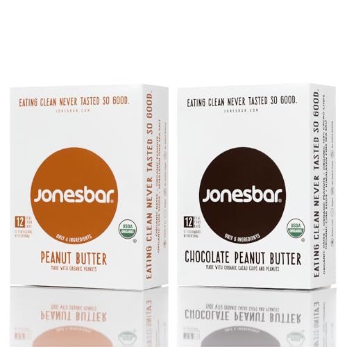 JONESBAR Organic Plant Based Protein Bars | Peanut Lovers 24 Bars| Fruit & Nut Bar, Kosher, Gluten Free, Breakfast Bars, School Snacks, Vegan Snack & Healthy Snacks for Adults and Kids (Pack of 24)