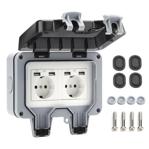 GothicBride Enchufe exterior con puertos USB de jardín impermeable IP66 contacto de protección