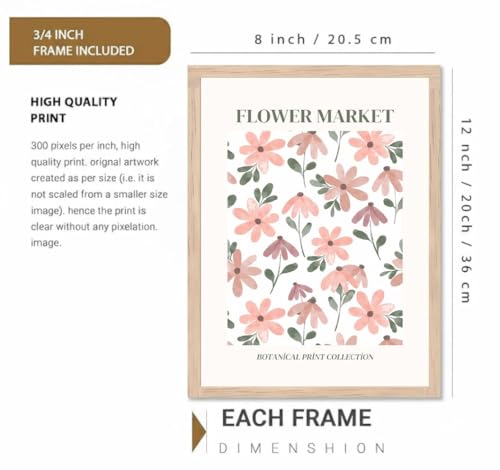Image of BLINKART Floral Pattern Aesthetic Modern Art Walls With Frame | Natural Wood Texture | Living Room Bedroom Office Wall Decoration | Poster Home Decor Frames Wall Bedroom | 12x8 Inches (D80)