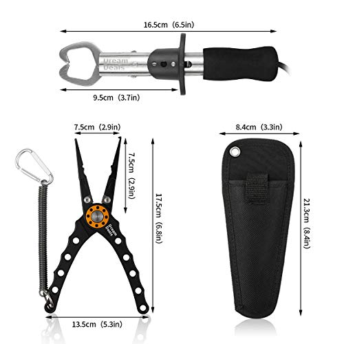 Dreamdeals Fishing Tools Set Aluminium Alloy Split Ring Pliers For Hook Removal, Fish Gripper And Water-Repellant Fishing Gloves - The Perfect Gear For Freshwater, Saltwater, Fly Or Ice Fishing #TOP1