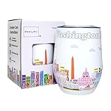 Beary Blu City Themed Artwork 12 Oz Tumbler Series - Designed in the USA - Vacuum Insulated Tumbler with Lids - Stainless Steel Wine Coffee Water Travel Mug, for Hot Cold Drink (Washington DC)