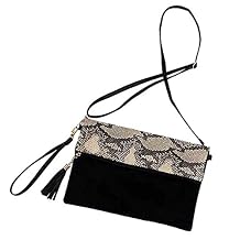 stylesilove Women Stylish Foldover Crossbody Clutch Cosmetic Bag Multi-use Bag with Adjustable Shoulder Strap and Wrist Strap Python Print