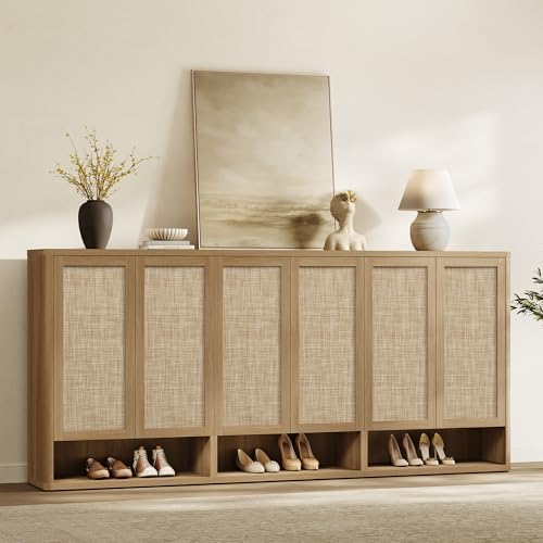 SICOTAS 31.2" Wide Rattan Shoe Storage Cabinet for Entryway with 2 Doors — view 7