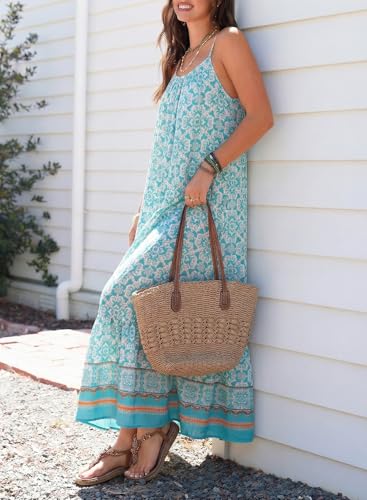 Image of Dokotoo Women Summer Dresses Scoop Neck Ruffle Flowy Boho Maxi Dress