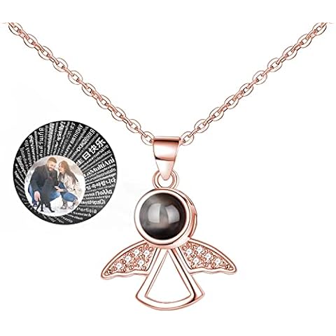 Jardme I Love You Necklace, 100 Languages Projection Necklace, The Memory of Love Nanotechnology Necklace, Personalized Custom Photo Angel Pendant Necklace Cover