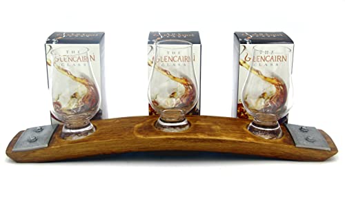 Premium Barrel Stave Whiskey Flight, Scotch Flight, Bourbon Flight, Crystal Glencirn Glass Flight (Natural) #TOP1