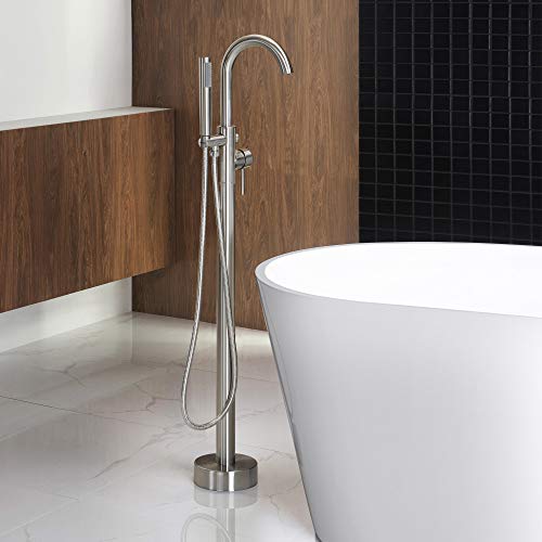 Woodbridge F0001 BN Freestanding Tub Filler Bathtub Brushed Nickel Floor Mount Brass Bathroom Faucets with Hand Shower by WOODBRIDGE - Image 2