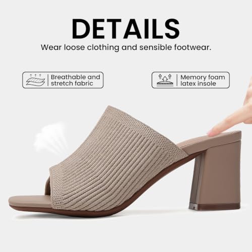 Image of Tilocow Knit Heeled Sandals for Women Square Open Toe Heeled Mules Chunky Block Low Heel Slip On Slides