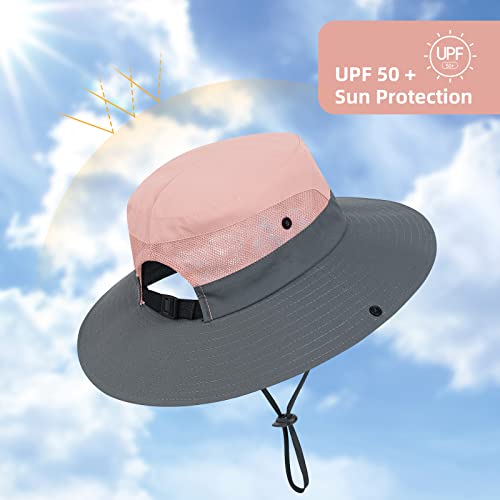American Trends Kids Sun Hat With Ponytail Hole Uv Protection Wide Brim Summer Beach Bucket Cap Fishing Hat For Girls Pure Pink thumb #4