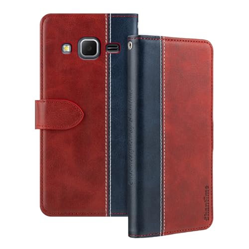 Shantime Étui en Cuir à Rabat Compatible avec Samsung Galaxy Core Prime Case avec Porte-Cartes Blocage RFID Support Magnétique Design Mince Couverture(Rouge)