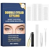 Eyelid Tape for Hooded Eyes Invisible, 480pcs Eyelid Lifter Strips, Waterproof Double Eyelid Strips,Instant Eyelid Lift for Heavy Saggy, Uneven,Hooded, Mono-eyelids, with Fork Rods and Tweezers