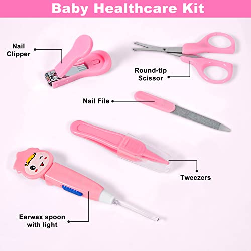Healthcare and Grooming Kit,14 in 1 Portable Baby Safety Care Set,Baby Nail Trimmer Set for Newborn Toddlers Infant Boys Girls(Pink) - Thumbnail 4