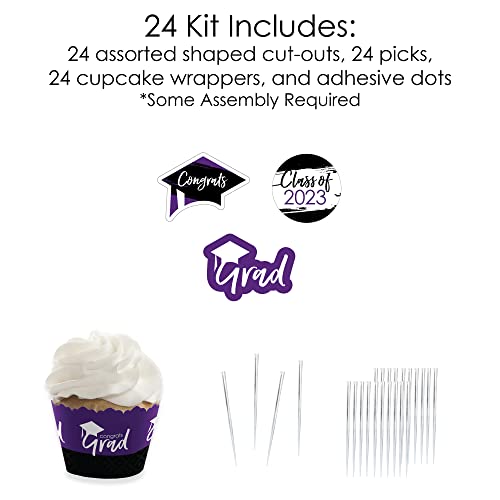 Big Dot Of Happiness Purple Grad - Best Is Yet To Come - Cupcake Decoration - 2023 Purple Graduation Party Cupcake Wrappers And Treat Picks Kit - Set Of 24 #TOP3