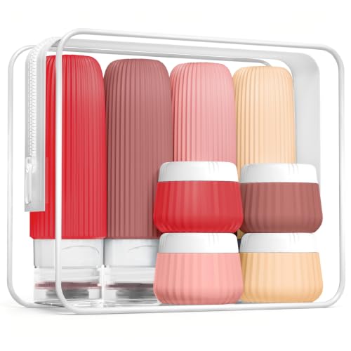 Image of Mrsdry Travel Bottles for Toiletries 8 Pack, Tsa Approved Travel Size Toiletries 3 oz, Travel Containers for Toiletries, with Clear Bag, Leak Proof Silicone Squeezable Travel Essentials Creams Jars
