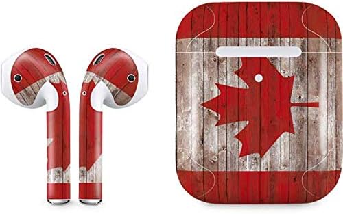 Skinit Decal Audio Skin Compatible with Apple AirPods with Wireless Charging Case - Officially Licensed Skinit Originally Designed Canadian Flag Dark Wood Design