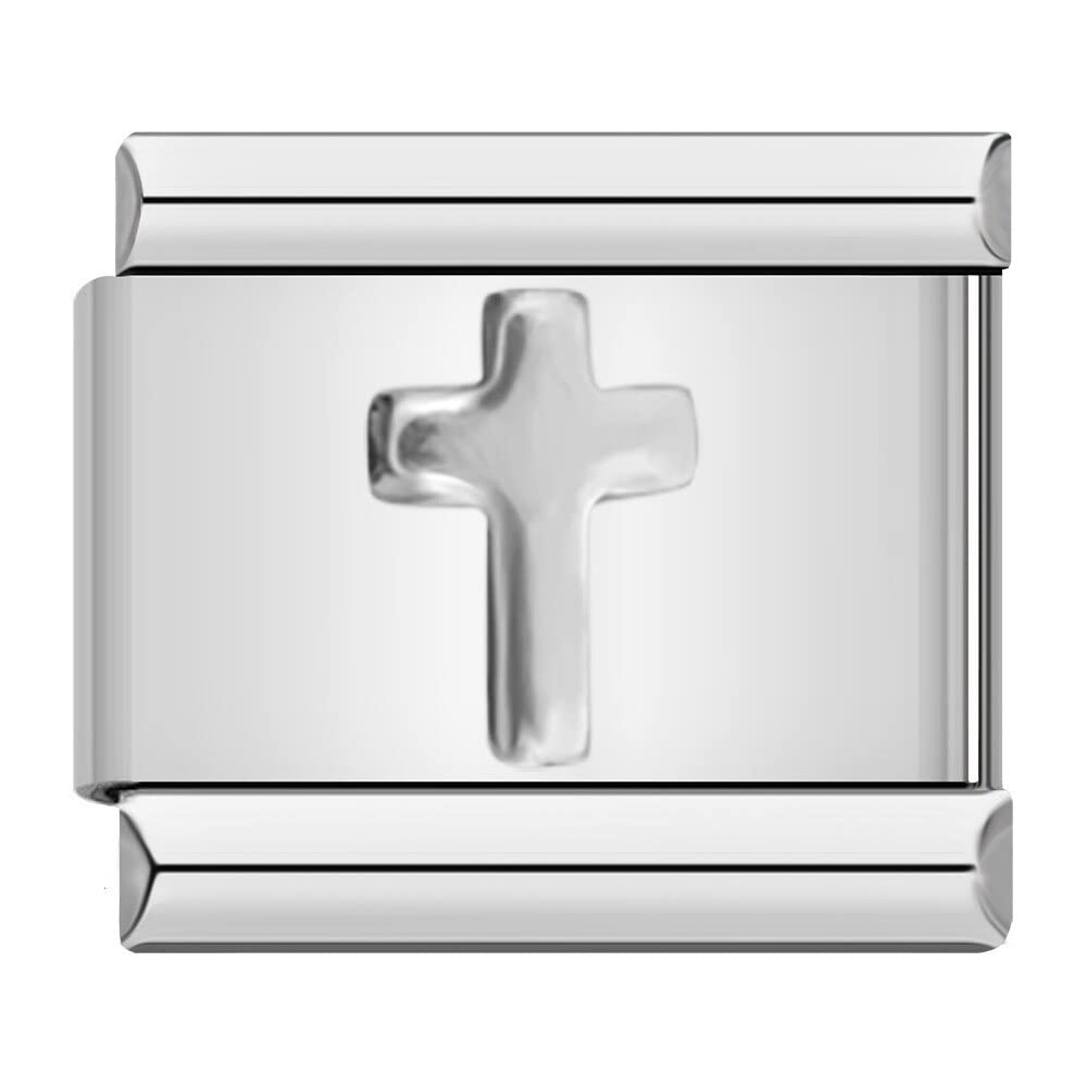 Silver Cross Charm Link fits all classic 9mm Italian style Bracelets - UK stock