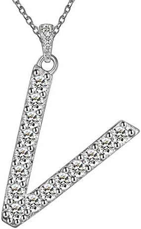 925 Sterling Silver Cubic Zirconia Pave Bling Initial Letter Necklace for Women Mens Capital Letter Pendant Necklace Adjustable Chain Alpabet A - Z Personalized Initial Jewellery Gift for Mom Wife Friends Birthday Christmas Gift