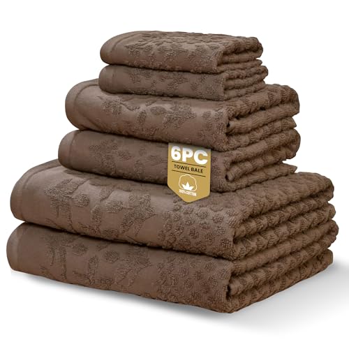 Image of Rapport Home Versailles Jacquard 6-Piece Towel Bale | Luxurious 100% Cotton 500GSM Bathroom Set for Soft Absorbent Comfort and Elegant Style | Bale Mushroom Latte