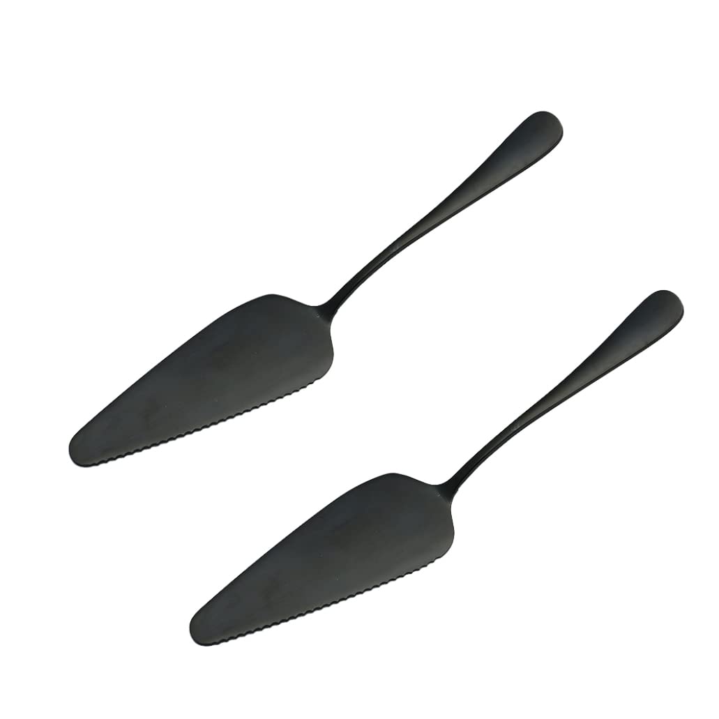 Hintyne Cake Server Cake Slice Pie Server Pizza Spatula Stainless Steel with Fine Serrated Edge for Wedding Anniversary Birthday Party Black 2PCS
