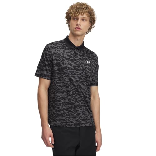 Image of Under Armour Mens Perf 3.0 Printed Polo Black/Castlerock L