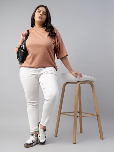 Image of JUNEBERRY 100% Pure Cotton Oversized Baggy Fit Drop Shoulder Solid Core Plus Size T-Shirt Combo for Women (Pack of 2) (Sizes from: 2XL to 5XL)