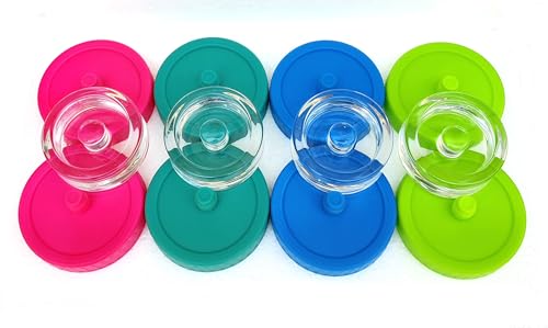 YOBNKU Mason Jar Fermentation Kit, NonSlip Grip Handle Fermentation 4pcs Glass Weights and 8Pcs Waterless Airlock Caps - for Fermenting Sauerkraut, Kimchi in Wide Mouth Mason Jars (4)