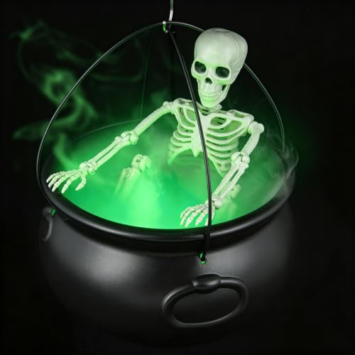 MEADIN Halloween Decorations Outdoor - Large Witches Cauldron on Tripod with Cauldron Diffuserr and Big Skeleton - Black Plastic Cauldron Halloween Decor for Outside Yard Lawn Home Porch Door