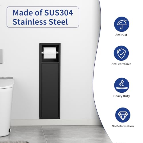 in Wall Toilet Paper Holder, Over-Mounted Toilet Roll Holder w/Cabinet for Bathroom Remodel, 304 Stainless Steel Tissue Paper Holder with Dispenser (Matte Black)