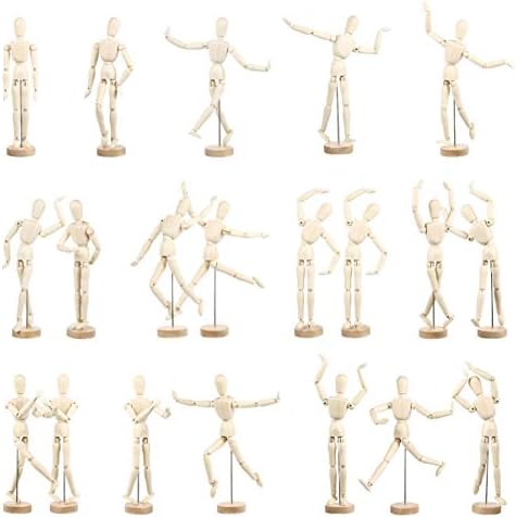 2Pcs Wooden Jointed Manikin, Wooden Human Artists Mannequin with Stand, Adjustable Drawing Mannequin with Flexible Joints Artist Male Manikin for Art,Home Desk Decoration