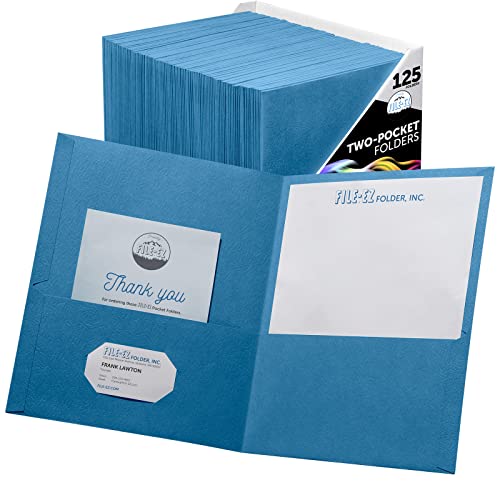 FILE-EZ Two-Pocket Folders, Light Blue, 125-Pack, Textured Paper, Letter Size (EZ-32420) by FILE-EZ - Used condition - US$55.94
